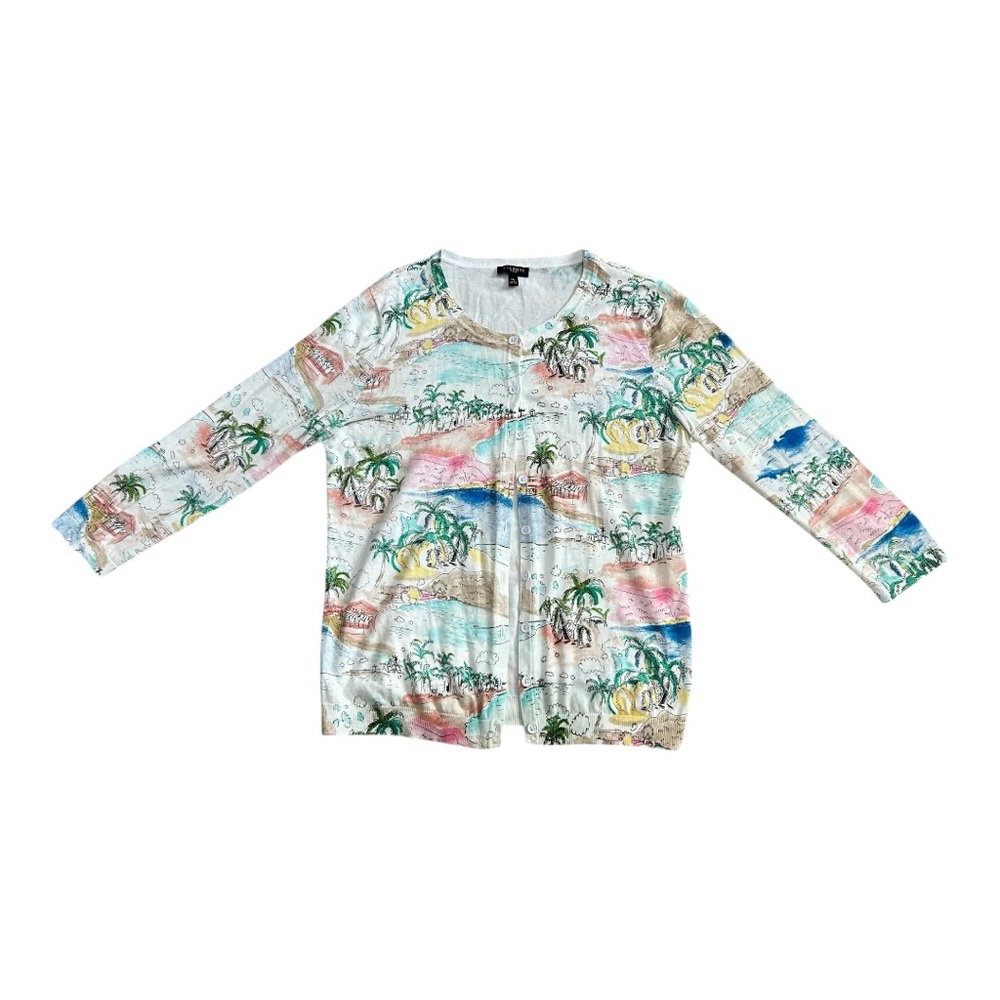 Talbots Malibu/California Coastal Print Light Weight Cardigan! Size M Petite!